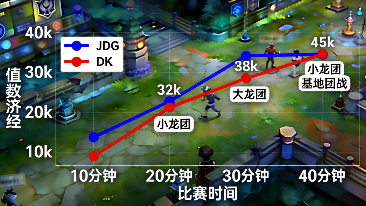 英雄联盟比赛经济曲线图显示JDG与DK的激烈对抗